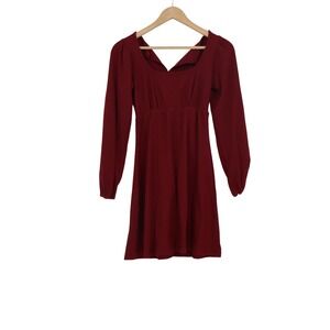 Kenedik Burgundy Ribbed Long Sleeve Empire Waist Mini Dress Small USA Made